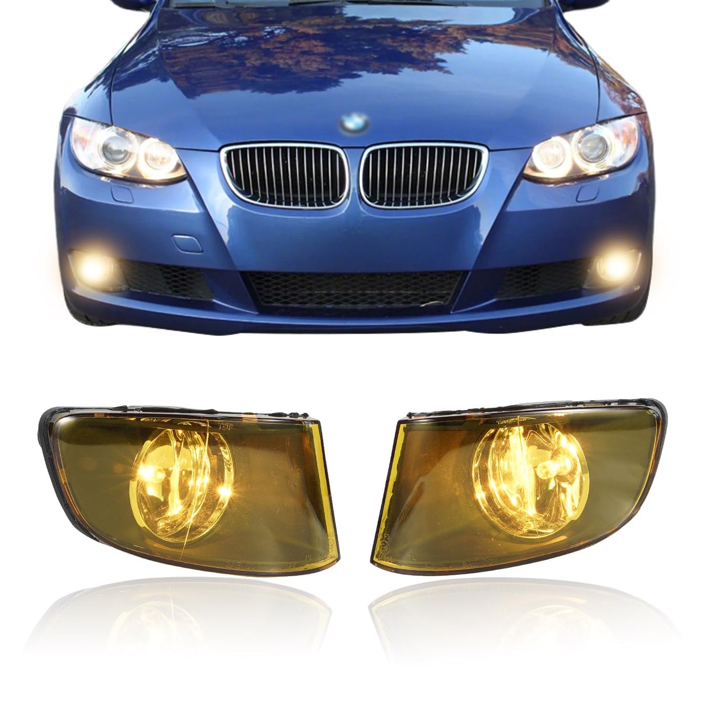 PAANLOK SAE J583 Fog Lights for 2007-2013 BMW E92/E93 3 Series Coupe & Convertible - Direct Fit 328i/328xi/335i/335is/335xi with Sport Bumpers (Yellow)