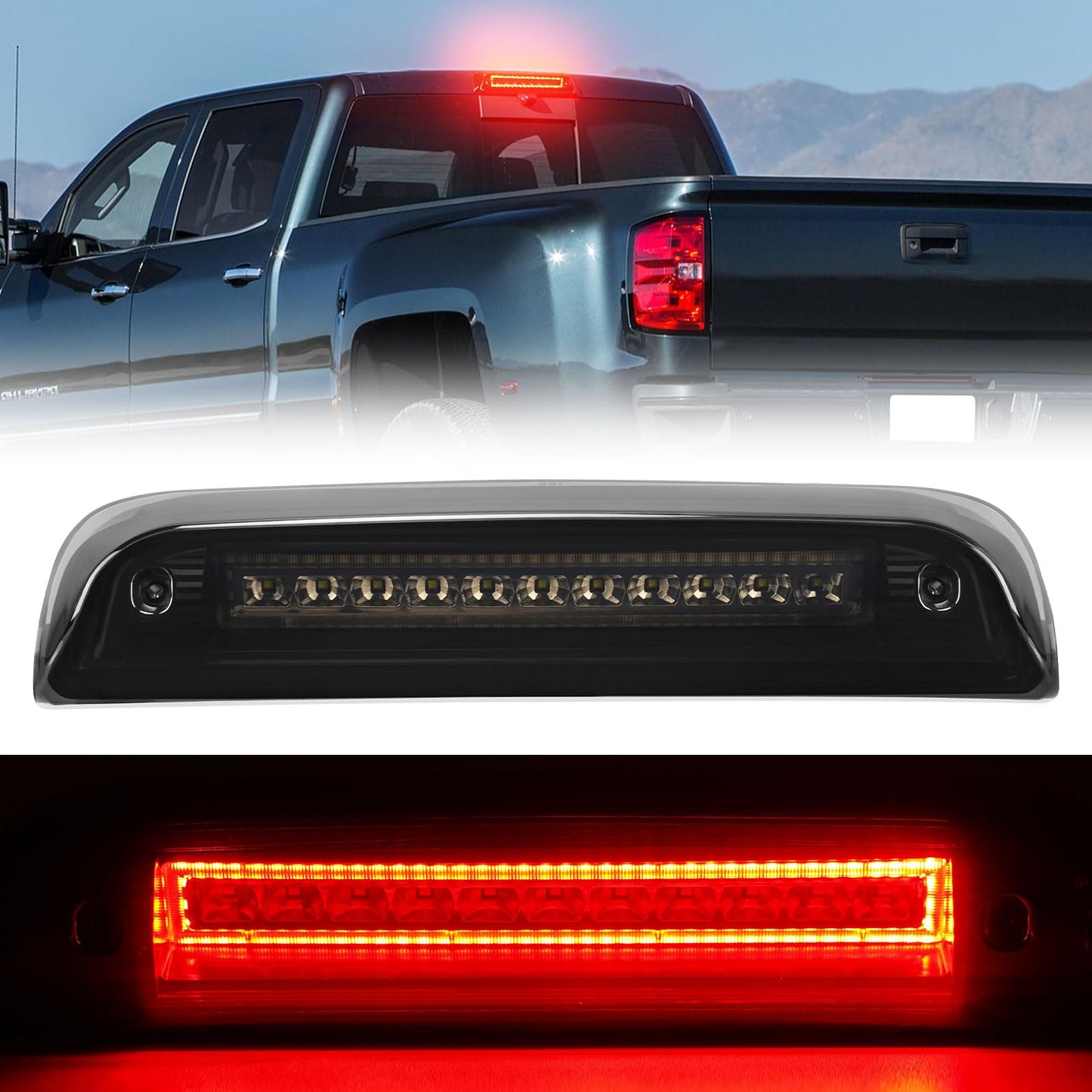 BORDAN Third 3rd Brake Light Fit For Chevy Silverado GMC Sierra 1500 2500 3500HD 2014-2018 Red LED Rear 3rd Brake Cargo Lamp High Mount Stop Light