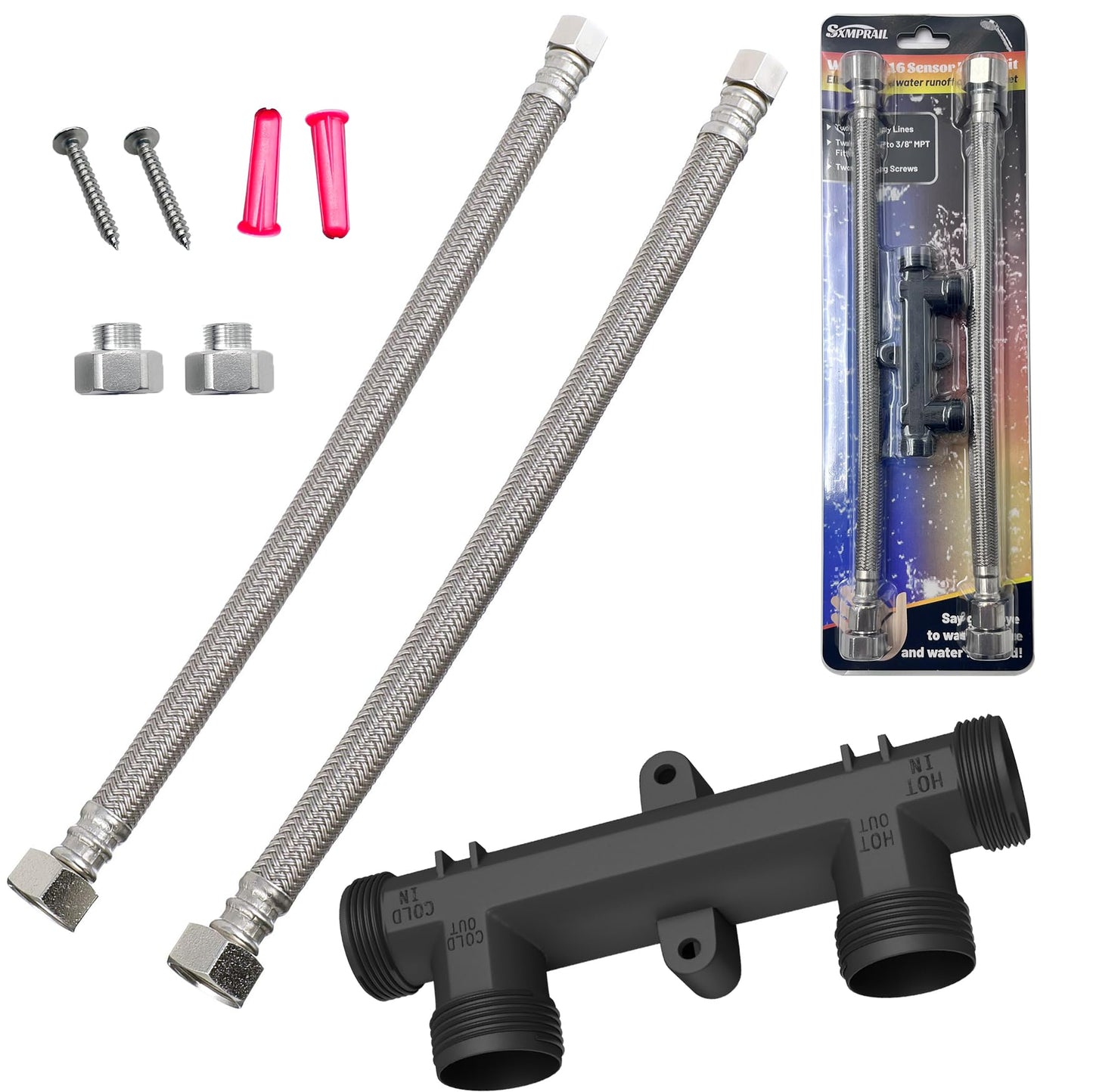 WP596816 Sensor Valve Kit Fit For Watts Premier 500800&500805 & Grundfos Up Comfort Instant Hot Water Recirculating Pump System, Include Two 12" Supply Lines & Two 1/2" X 3/8" Reduced Fittings