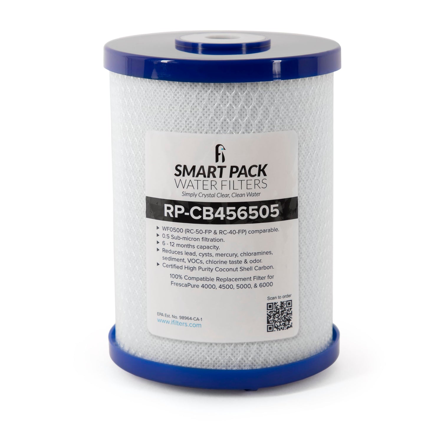 Smart Pack Water Filters IFilters High Purity Coconut Shell Activated Carbon Water Filter - 750 GPD Life Span - 0.5 Micron - Compatible With Frescapure 4000 4500 5000 6000 Models