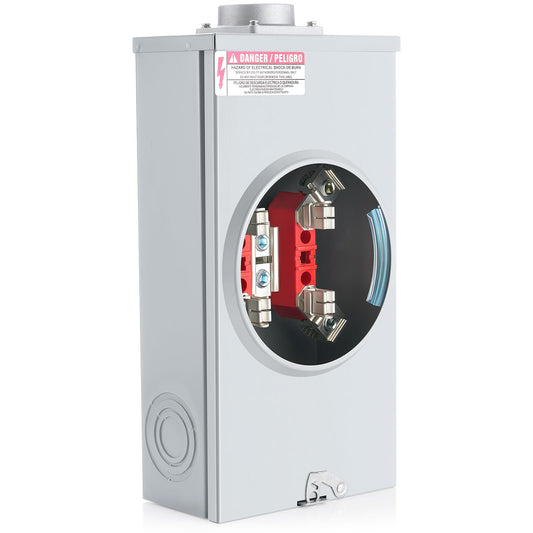 Relaxweex 200a, 5 Jaw Meter Base Meter Socket, 17.3 x 8.7 x 4.7 Inch, 600v 1 Phase 3 Wire Ringless Type, with Horn Bypass, Suitable for Overhead/Underground Feed