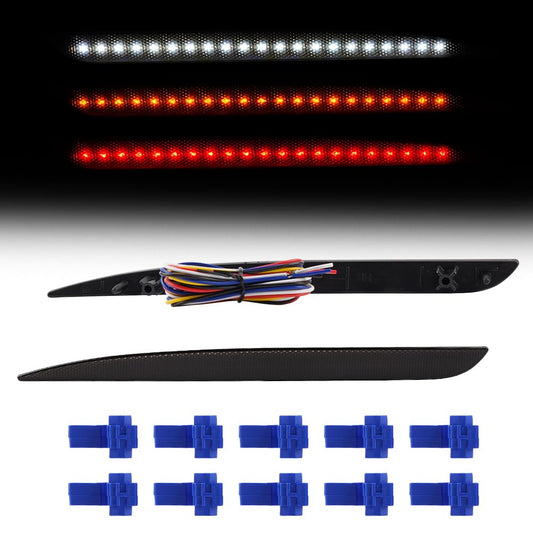 BMueirn Led Rear Reflector Lights Kit Compatible with Chrys'ler 300/ 300C/ 300S 2015-2022 Bumper Parking Turn Signal Lamp Assembly 88-SMD 4-Functions Smoked Lens