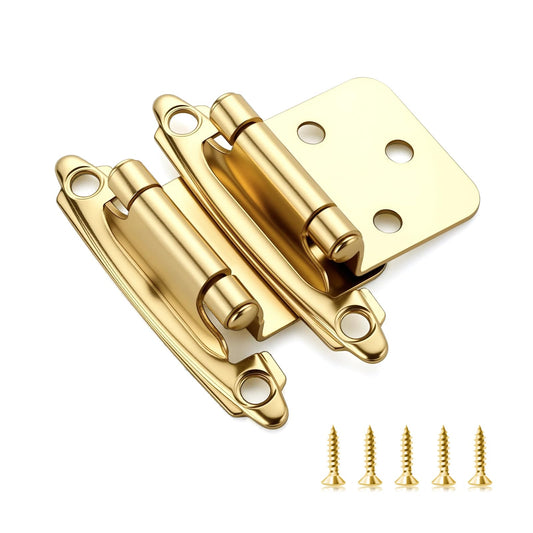 Ravinte 48 Pack (24 Pairs) 1/2" Overlay Cabinet Hinges, Self-Closing Semi-Concealed Face Mount, Satin Brass Decorative Hardware with Door Bumpers for Kitchen & Cupboard Doors, Gold