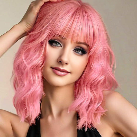 Pink Bob Wig with Bangs