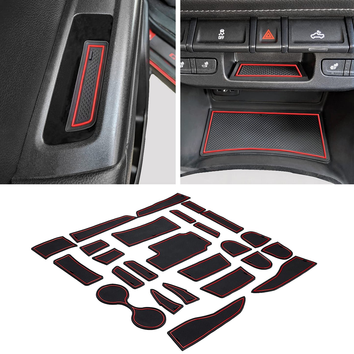 JDMCAR Compatible With Chevy Colorado/GMC Canyon Accessories 2015-2022 Premium Cup Holder, Console, And Door Pocket Inserts Kit (Crew Cab, Red Trim)-26PC Set