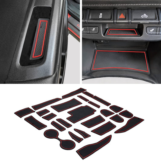 JDMCAR Compatible With Chevy Colorado/GMC Canyon Accessories 2015-2022 Premium Cup Holder, Console, And Door Pocket Inserts Kit (Crew Cab, Red Trim)-26PC Set