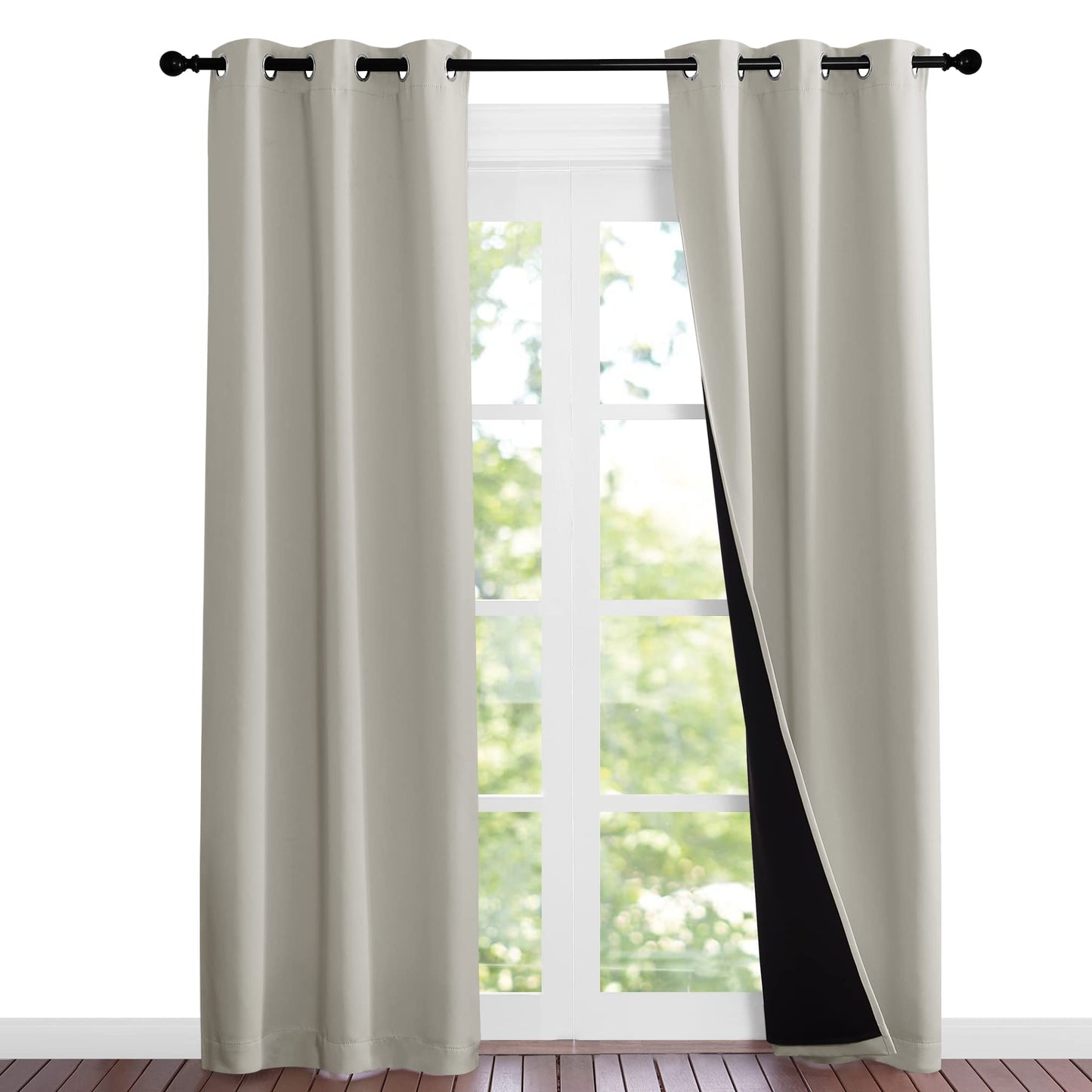 NICETOWN Natural Blackout Curtains 84 Inches Long, Full Light Blocking Drapes With Black Liner, Noise Reducing Thermal Insulated Draperies For Doorway Nursery (2 Pieces, 37-Inch Wide Each Panel)