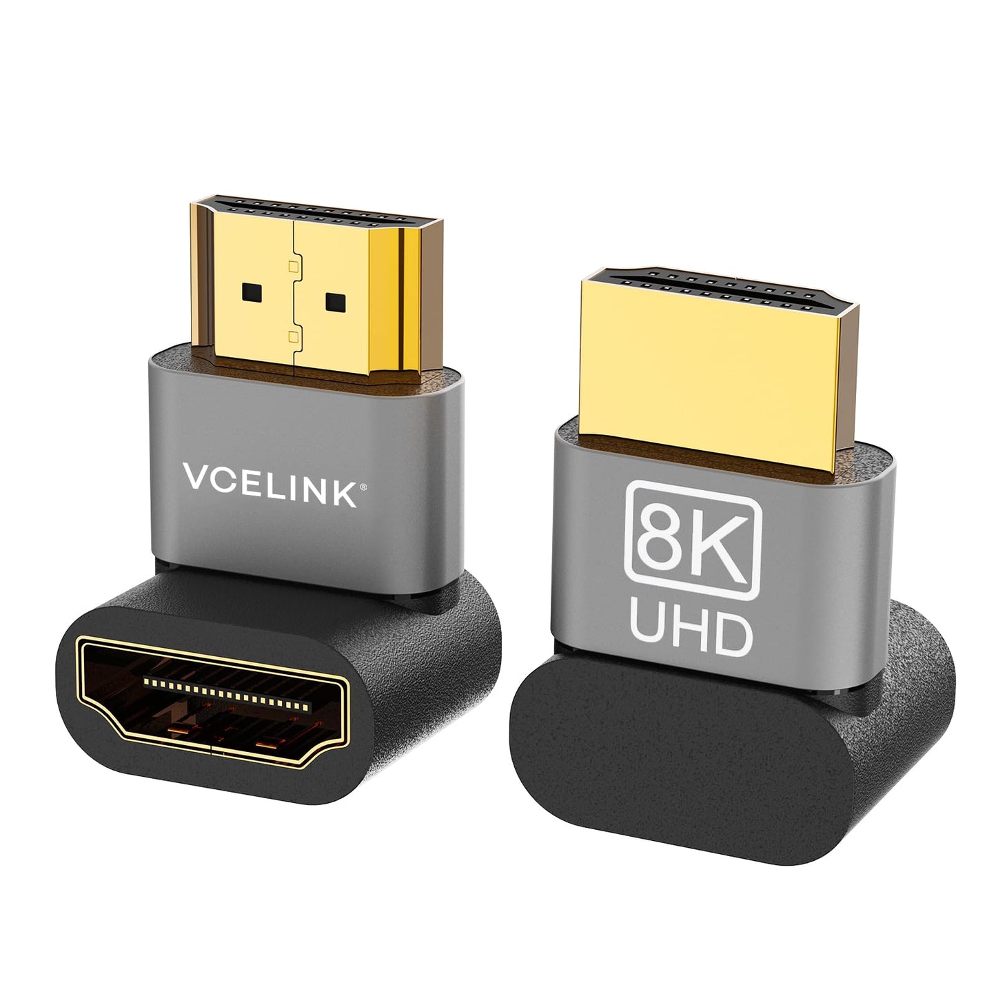 VCELINK HDMI Right Angle Adapter 8K@60Hz, 90 Degree HDMI Adapter Male To Female, HDMI 2.1 Cable With 4K@120Hz, HDR, EARC For For HDTV Switch Laptop PS4 PS5 Xbox, 2-Pack