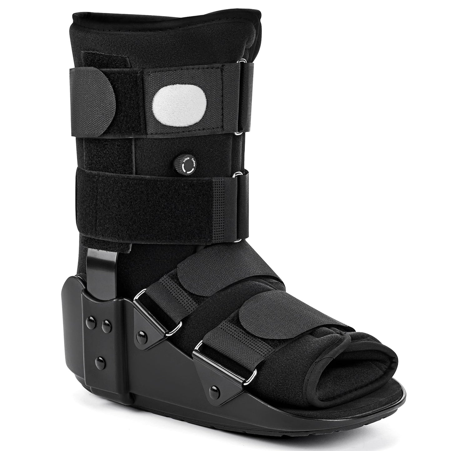 Medibot Advanced Walking Boot For Ankle Injuries & Fractures Adjustable Air Splint With Pump, Medium Black, Fits Shoe Size 6-10'', Men And Women
