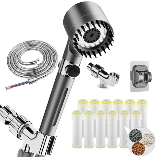 HOTIMO Filtered Shower Head With Handheld - High Pressure 3 Spray Modes Showerhead With Filters, 12 Replaceable Water Softener Filters For Hard Water | Ion Shower Drops Head With 75" Anti-Burst Hose