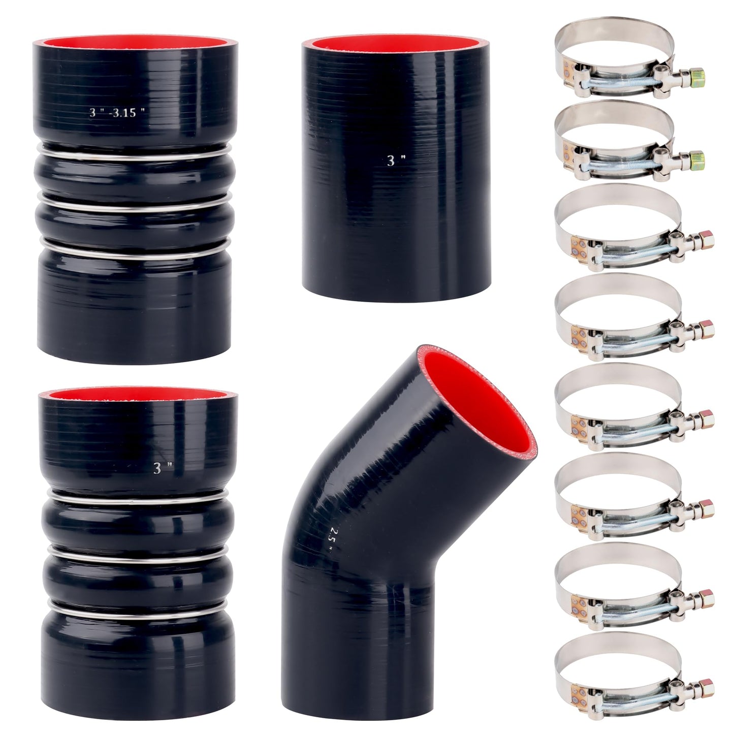 Ailbiuko Turbo Intercooler Boots Clamps Kit For Ford F250 F350 6.0L Diesel Powerstroke 2003-2007 (Black)