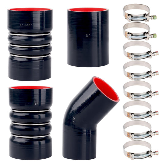Ailbiuko Turbo Intercooler Boots Clamps Kit For Ford F250 F350 6.0L Diesel Powerstroke 2003-2007 (Black)