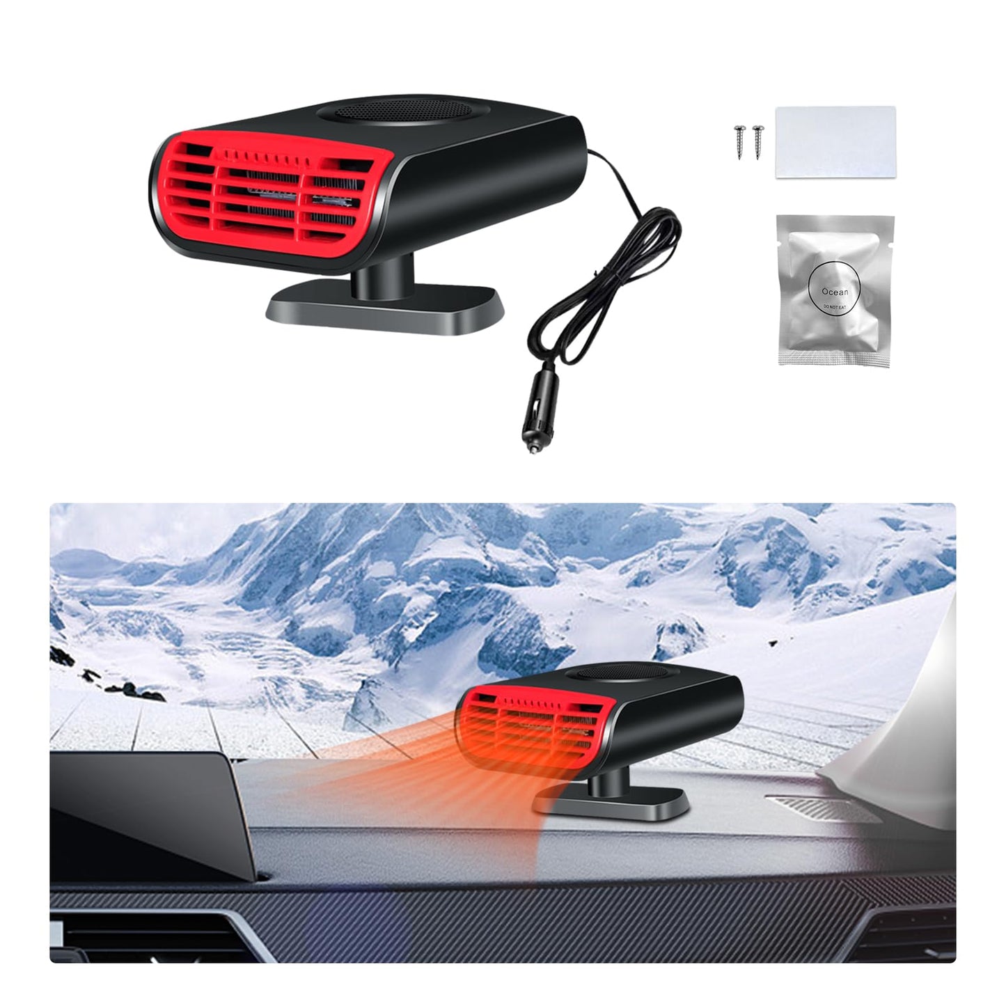 Suvnie 2 In 1 Car Heater, 12V 150W Portable Fast Heating Defrost Defogger With Rotatable Base, Automotive Windshield Heating Or Cooling Fan That Plugs In Cigarette Lighter
