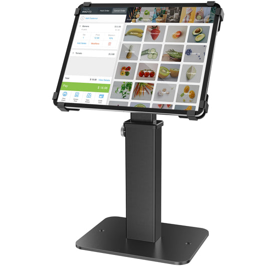 AboveTEK Anti-Theft IPad Kiosk Stand, 360 Rotation & Adj. Height 8.3"–13.4", Heavy-Duty Steel & Aluminum, Fits 9.7"-13" Tablets, Security Retail POS Tablet Stand For Business & Commercial Use