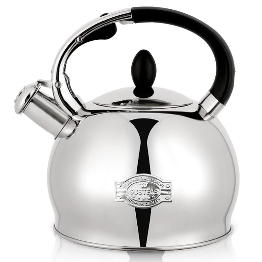 SUSTEAS Stove Top Whistling Tea Kettle - Food Grade Stainless Steel Teakettle Teapot With Cool Touch Ergonomic Handle, With 1 Silicone Pinch Mitt Included,2.64 Quart(SILVER)
