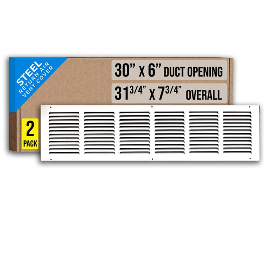 [2 Pack] Fits 30x6 Duct Opening | Steel Return Air Grille By Handua | Vent Cover Grill For Sidewall And Ceiling | White | HVAC Cold Air Intake Grille | Outer Dimensions: 31.75"W X 7.75"
