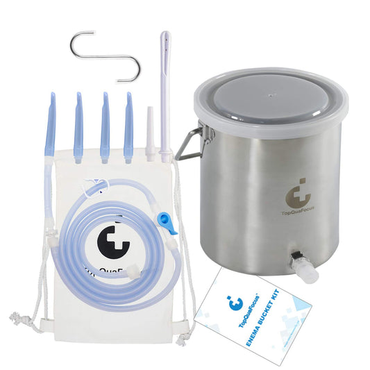 TopQuaFocus Enema Bucket Non Toxic 2 Quart Capacity Enema Kit For Coffee?Water And Gerson Therapy Colon Cleanse Kit Stainless Steel Enema Bucket Colon Cleansing Detox Enema