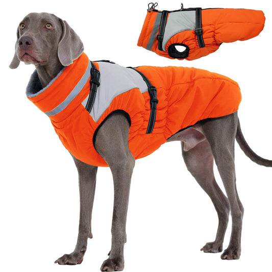 Kuoser Dog Coat, 2 In 1 Dog Jacket With Harness Built In, Winter Waterproof Puppy Puffer Jacket Snowsuit For Small Medium Large Dogs, Cold Weather Reflective Pet Fleece Hunting Vest With Zipper