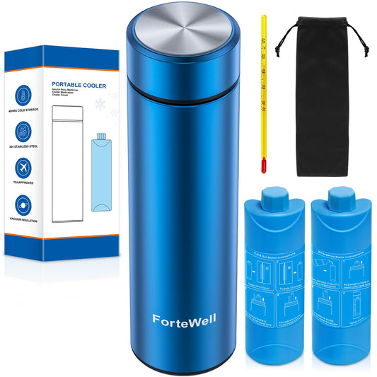 ForteWell Insulin Cooler Travel Case TSA Approved – 60H Insulin Pen Cooler For 2-3 Pens – Medication Travel Case With Cold Gel Bottle, Ideal For Diabetes Care & Injection Storage (Blue)