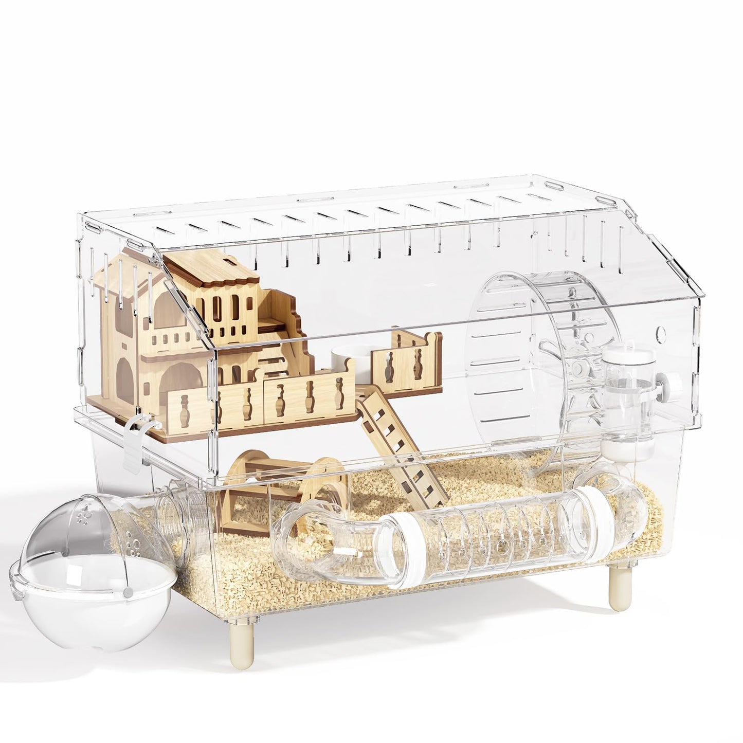 9-In-1 Acrylic Hamster Cage, Clear Dwarf Hamster Cage, With Tubes And All Accessories, 2-Tier Mouse Habitat, Easy To Clean, Suitable For Small Pets