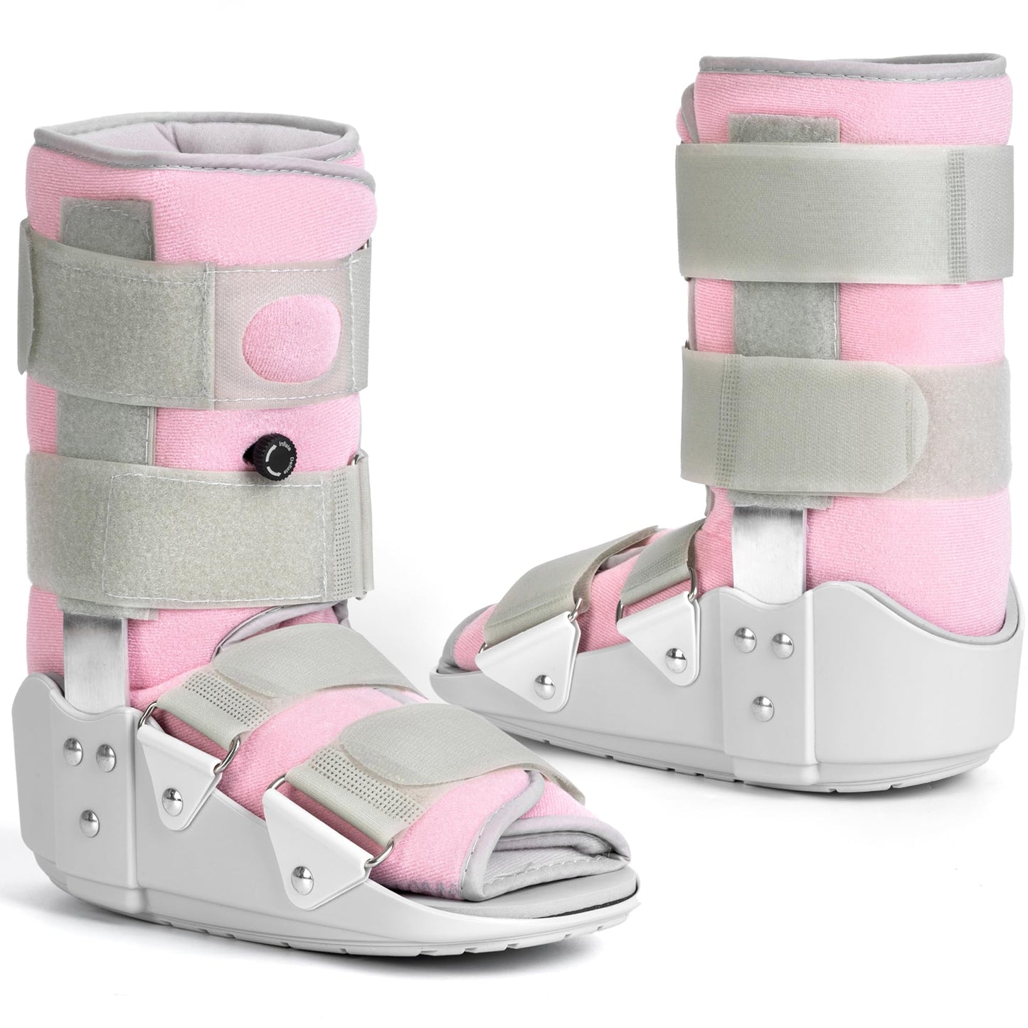 Medibot Medical Grade Fracture Boot - Adjustable Walking Cast For Foot & Ankle Injuries Secure Support For Broken Foot Or Severe Sprain, Women's Large,Grey & Light Pink,Fits Women's Size 10.5-13.5