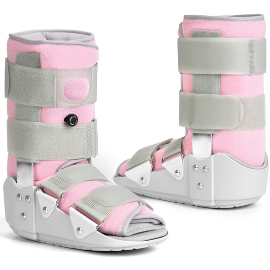 Medibot Medical Grade Fracture Boot - Adjustable Walking Cast For Foot & Ankle Injuries Secure Support For Broken Foot Or Severe Sprain, Women's Large,Grey & Light Pink,Fits Women's Size 10.5-13.5