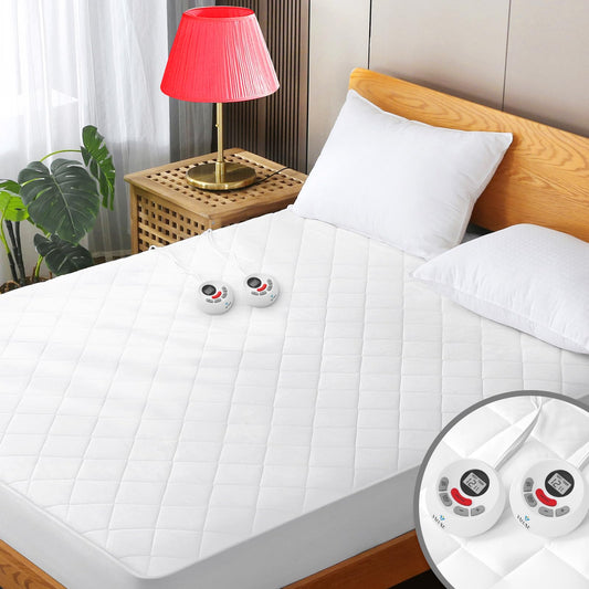 Heated Mattress Pad California King Quilted Zone Heating Electric Bed Warmer Comfort Heat Mattress Pad Cover Dual Controller?10 Heat Setting | 1-12 Hours Auto Shut Off | With 8-21 Inch Deep Pocket