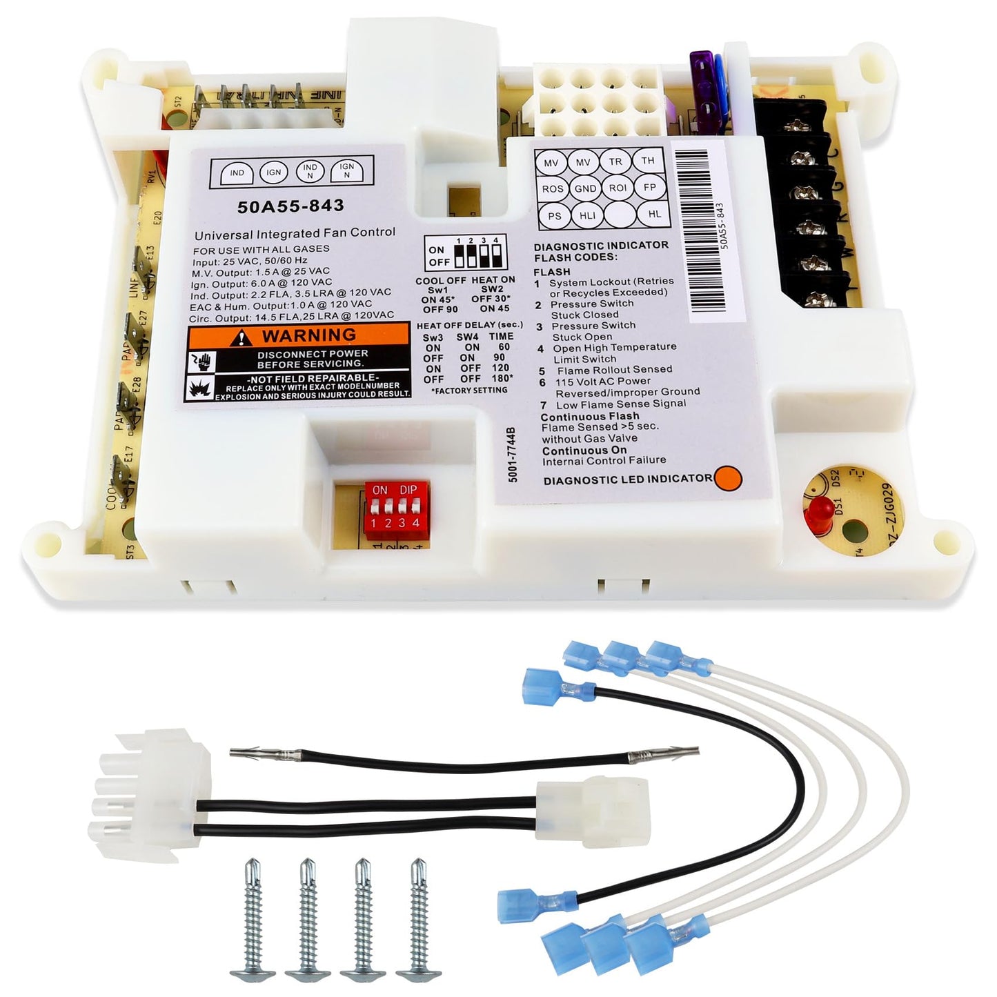 50A55-843 Furnace Control Board, Replace For White Rogers 50A55-843 Board, Replace 50A50-241/405, 50A55-288/486, 50A50/50A55 Series, Universal For Lennox Furnaces Board, 5 Year Warranty