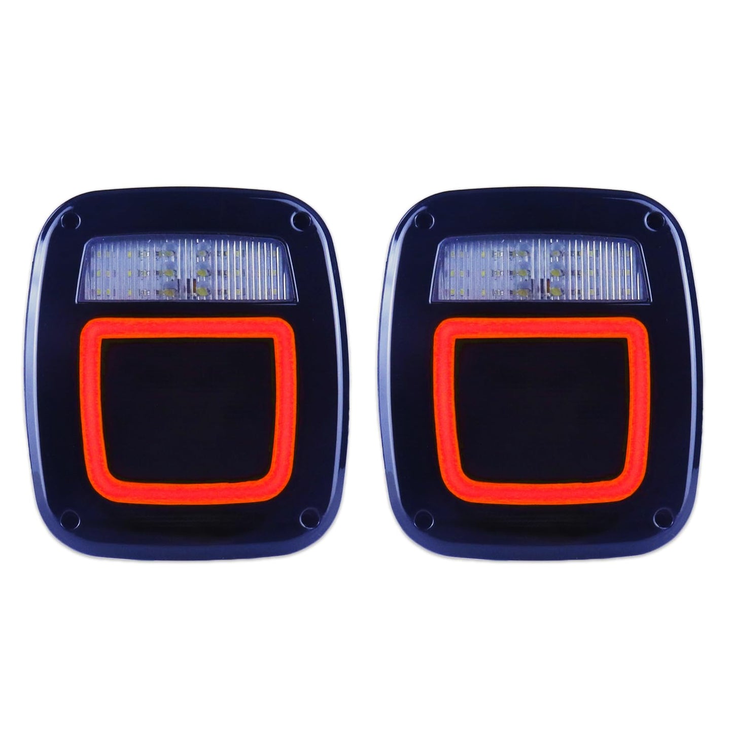Smoked Halo Tail Lights Square Rear Combination Tail Lights Lamps Assembly Replacement For 1976-2006 Wrangler TJ YJ CJ5 CJ7 With Passenger And Driver Side Marker Stop Turn Signal Brake Lights, 2Pcs