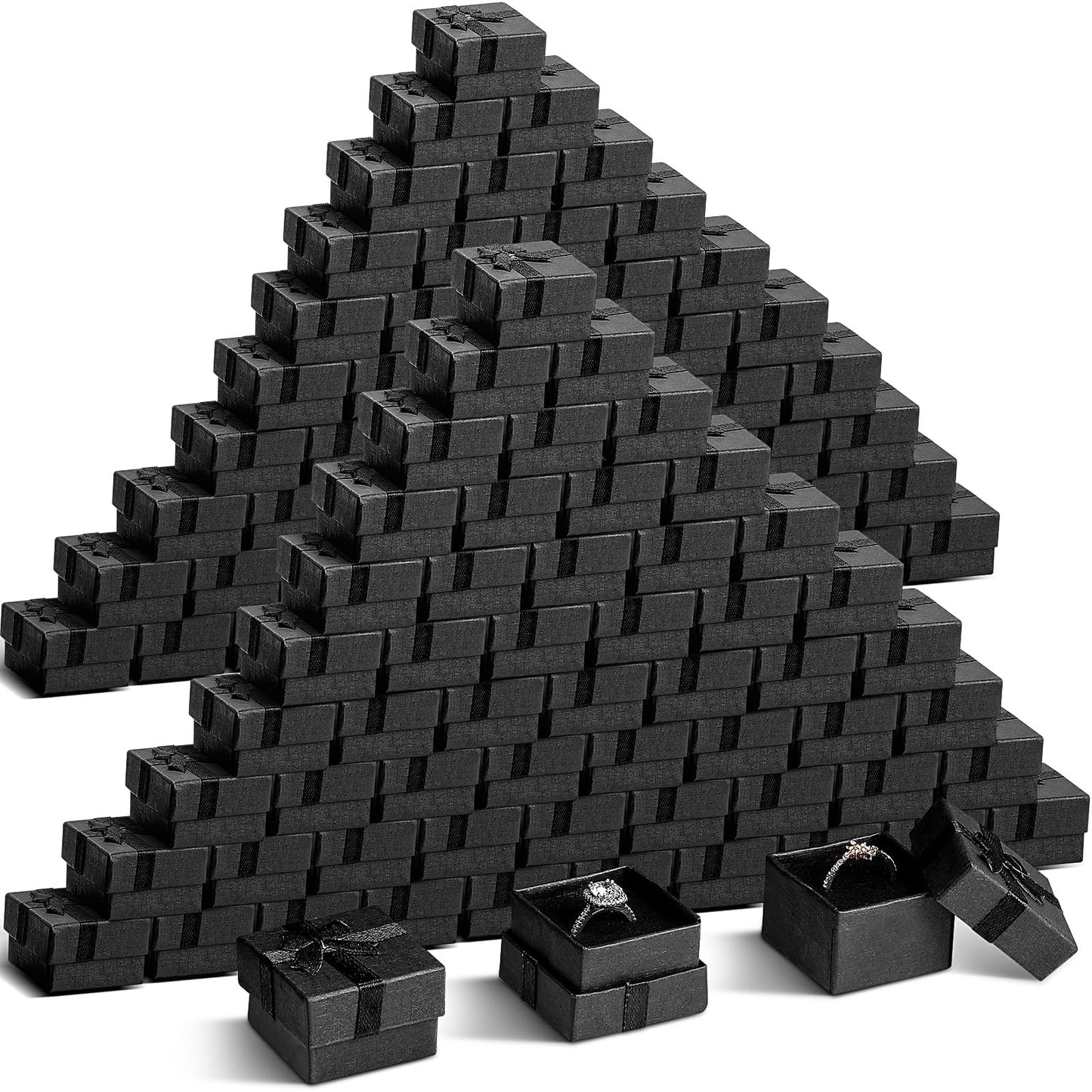 Loetere 200 Pcs Jewelry Ring Gift Box Black Earring Gift Box For Wedding Ceremony Engagement 1.57 X 1.57 X 1.18 Inch Small Ring Case With Lid Cardboard Foam Velvet Insert For Woman