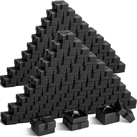 Loetere 200 Pcs Jewelry Ring Gift Box Black Earring Gift Box For Wedding Ceremony Engagement 1.57 X 1.57 X 1.18 Inch Small Ring Case With Lid Cardboard Foam Velvet Insert For Woman