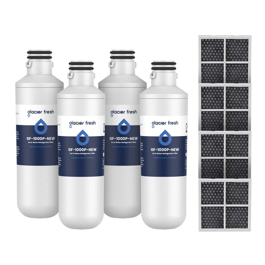 GLACIER FRESH LT1000PC Replacement Water Filter, Compatible With LT1000PC/PCS, LT1000PC, LT-1000PC Water Filter And LT120F ADQ73334008 Fresh Air Filter 4 Pack