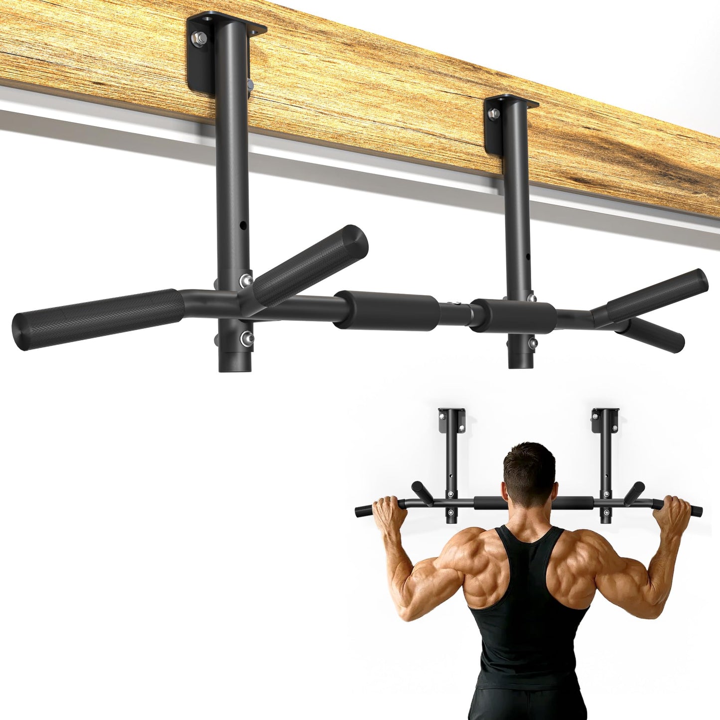Joist Mounted Pull Up Bar,42" Wide Bar Ceiling Mount Chain Up Bar Adjustable Height,For Home Gym,Cross Training Strength Building,Up To 350LBS