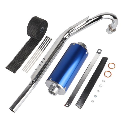 HTBCCHB High Performance 28MM Exhaust Muffler Silencer Head Pipe Set With Heat Wrap For Chinese 70cc 110cc 125cc SSR Taotao SDG Coolster Apollo XR50 CRF50 Dirt Pit Bike (Blue)